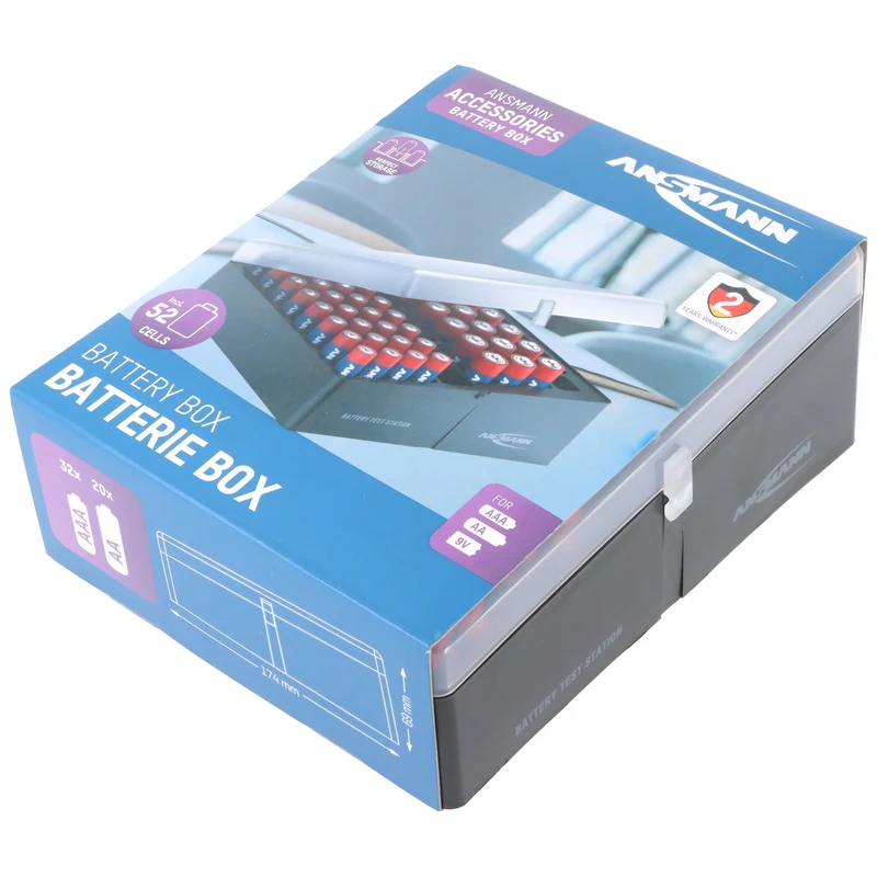 Ansmann Batterie Aufbewahrungsbox inklusive 20x Mignon AA und 32x Micro AAA Alkaline Batterien, inkl. Wandhalterung