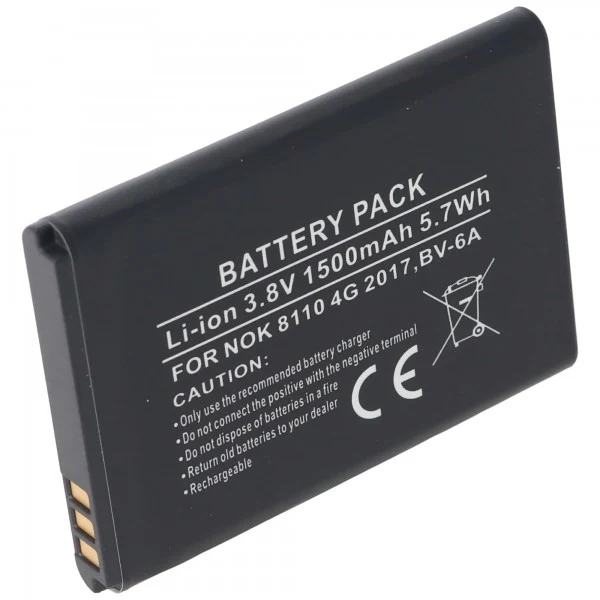 AccuCell Akku passend für Nokia 8110 4G 2017, BV-6A Li-Ion 3,8 Volt 53,2 x 38,0 x 5,9mm