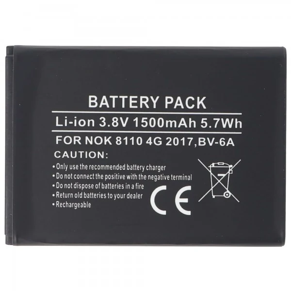 AccuCell Akku passend für Nokia 8110 4G 2017, BV-6A Li-Ion 3,8 Volt 53,2 x 38,0 x 5,9mm