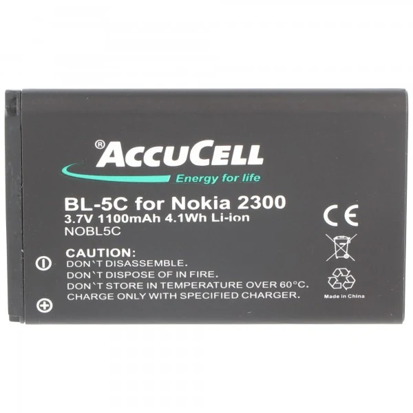 AccuCell BL-5C Akku für Nokia mit 1100mAh Akkutyp BL-5CA, BL-5CB, BR-5C, LN-4C , NKBF01