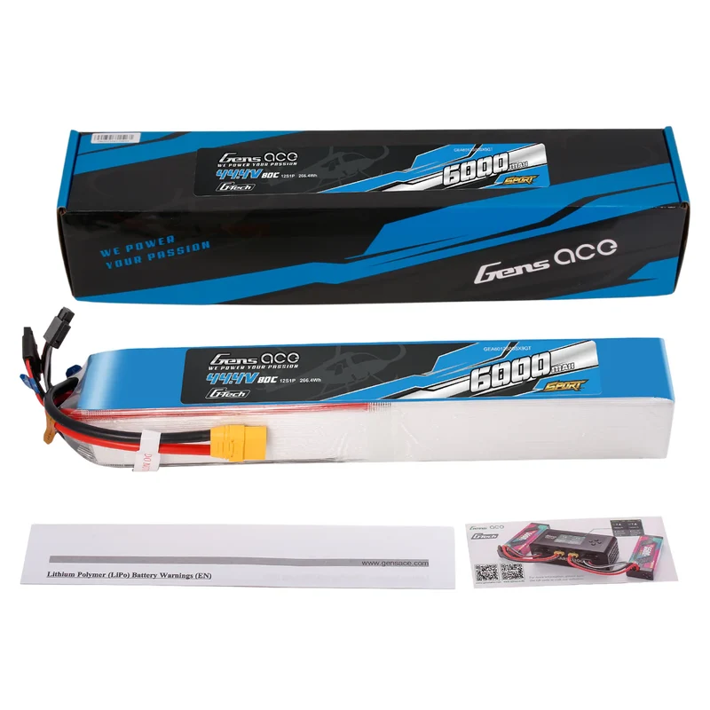 Gens Ace Sport G-Tech 6000mAh 44,4V 80C 12S1P Akkupack mit XT90 Stecker