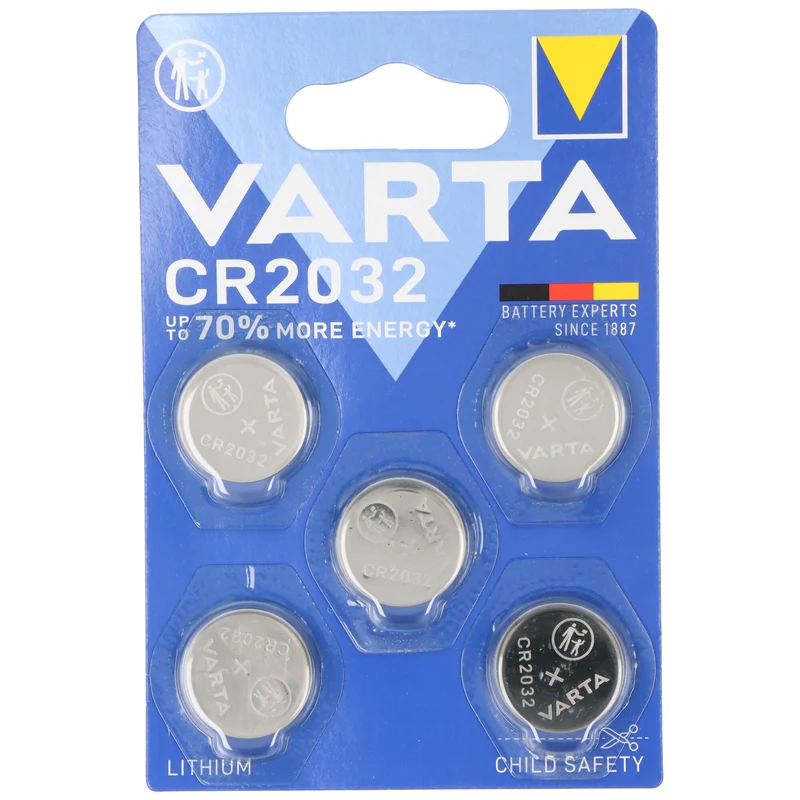 Varta Batterie Lithium, Knopfzelle, CR2032, 3V Electronics, Retail Blister 5-Pack