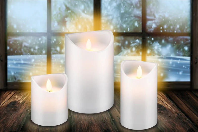 Goobay LED Echtwachs-Kerze weiß, 7,5x10 cm - wunderschöne und sichere Lichtlösung
