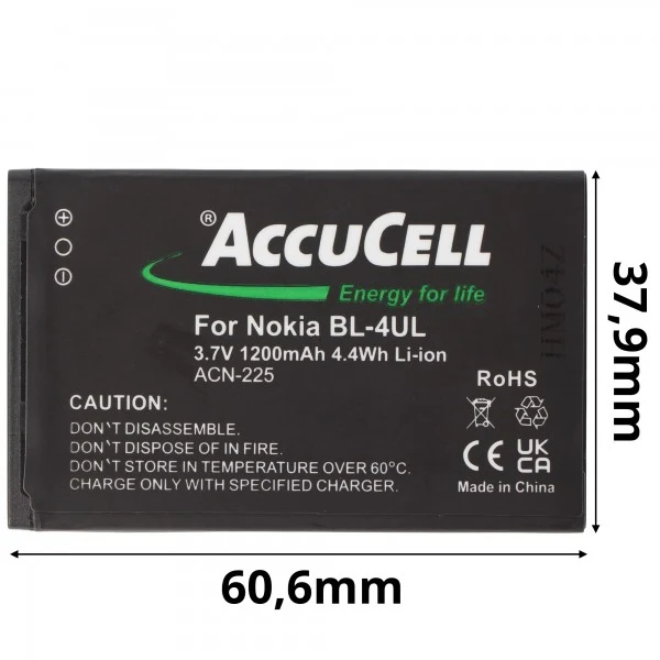 AccuCell Li-ion-Akku passend für den Nokia Akku BL-4UL und Nokia Lumia 225, Asha 225 sowie alle baugleichen