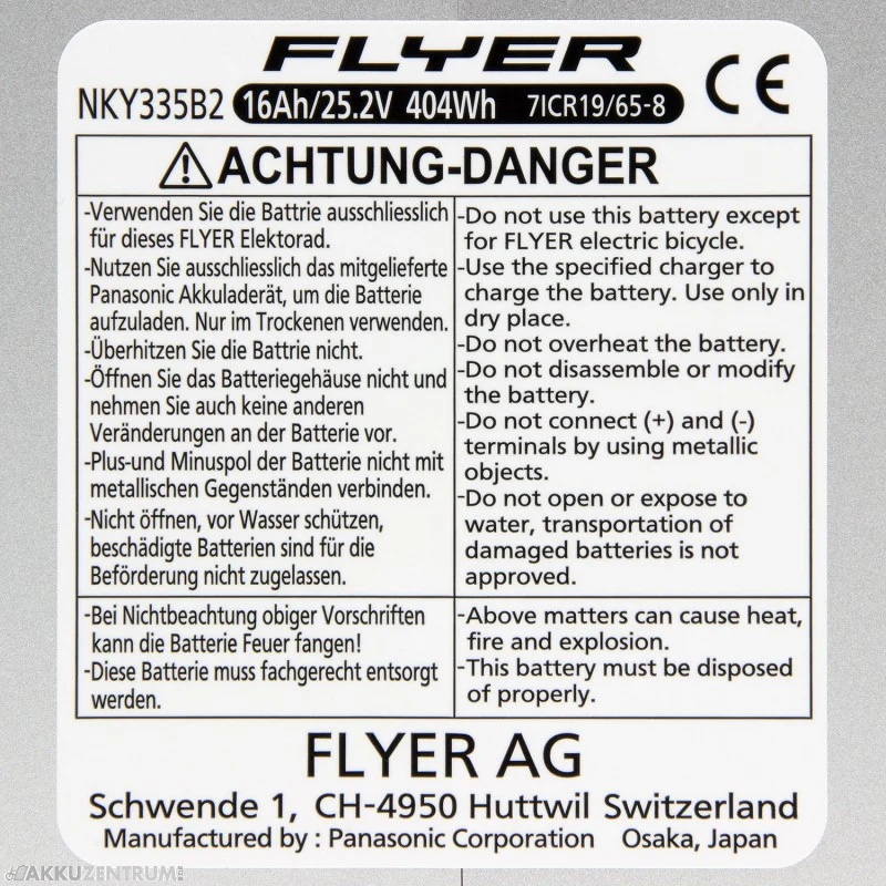 FLYER Panasonic E-Bike Akku Premium 26V 16Ah (NKY335B2) - Sattelrohr