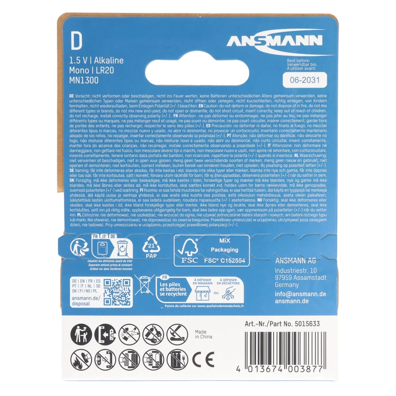 Ansmann X-Power Alkaline Batterie Mono D, LR20, 2er Papierblister