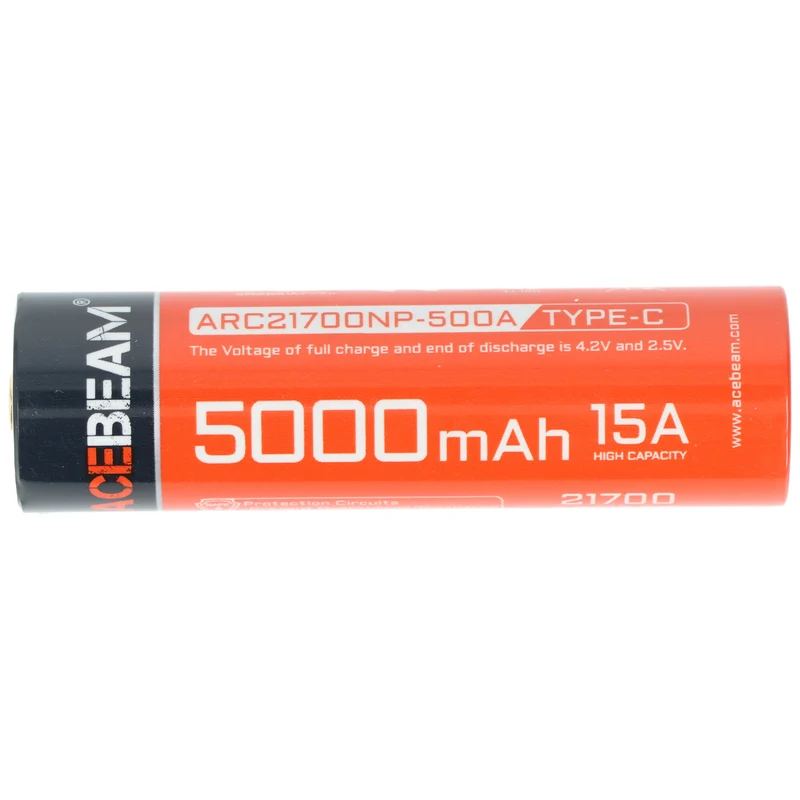 AceBeam 21700 Li-ion Akku 5000mAh, USB-C, max. Entladestrom 15A, 76,2 x 21,7mm