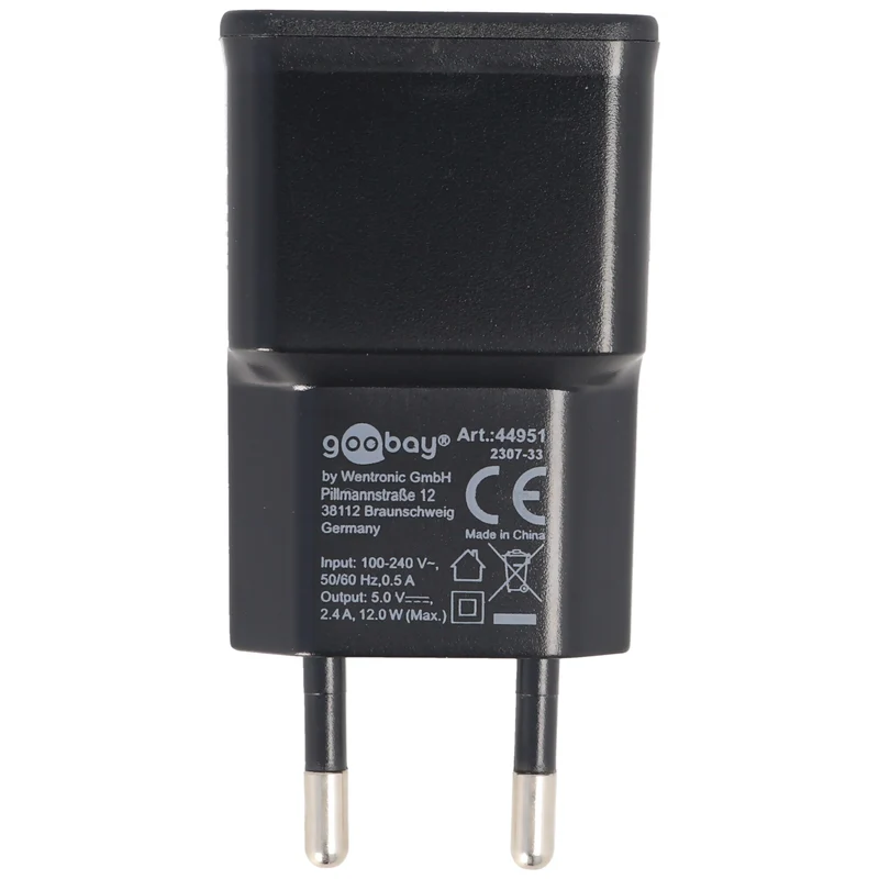 Goobay Dual USB-Ladegerät 2,4 A, 2x USB Ausgang, schwarz