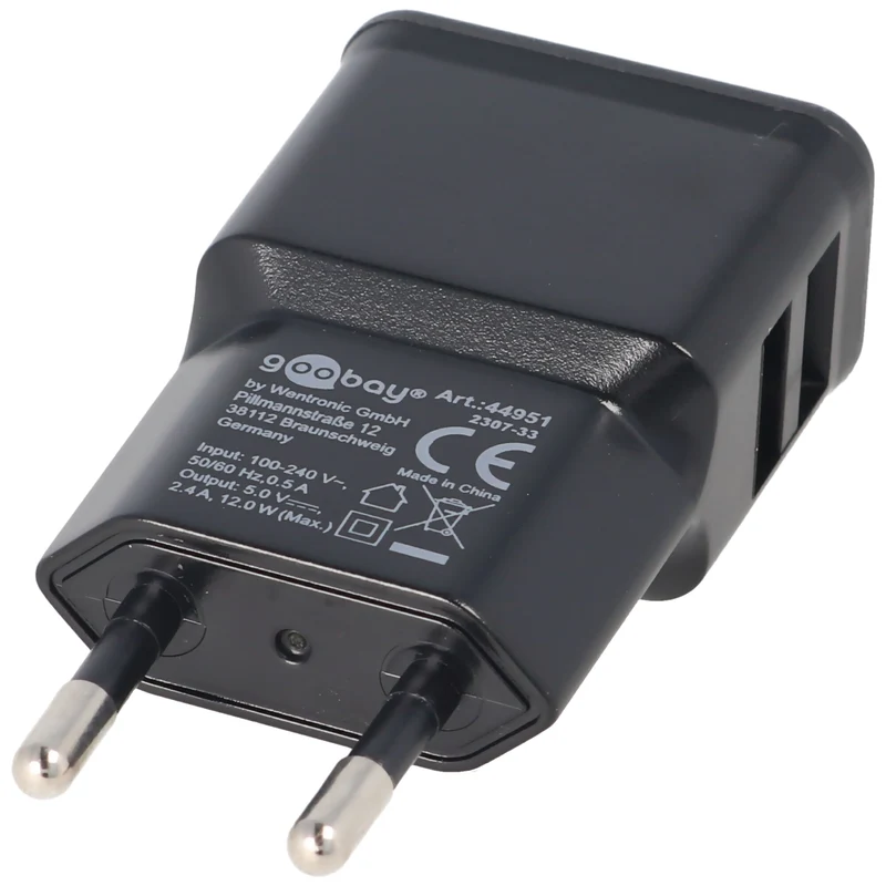 Goobay Dual USB-Ladegerät 2,4 A, 2x USB Ausgang, schwarz