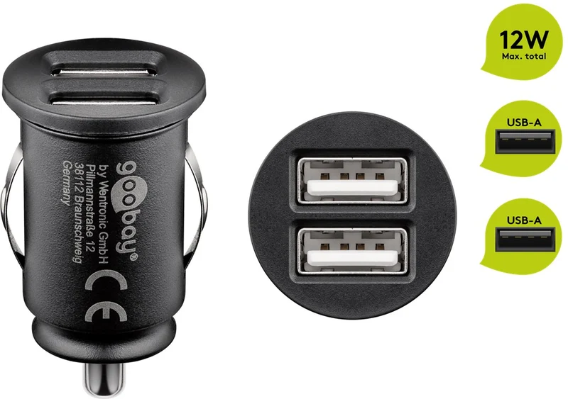 Goobay Dual-USB Auto Ladegerät (2xUSB) 12W max.2.4A (12/24V) 2xUSB