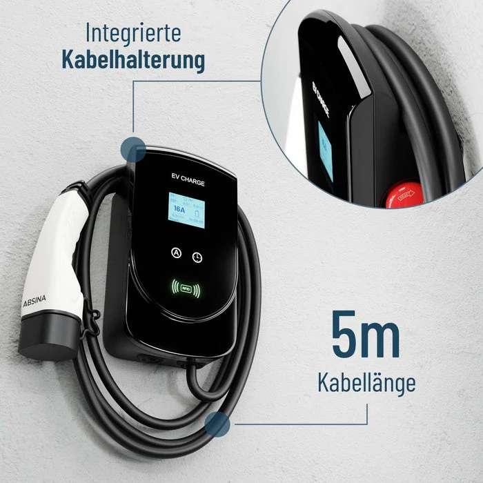 Absina E-Auto Ladestation, Wallbox Typ 2 mit RFID Funktion, einstellbaren Ladeströmen, 11 KW Wallbox für E-Autos zum schnellen aufladen von E-Fahrzeugen
