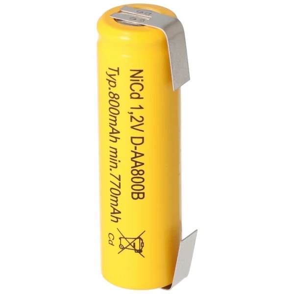 AccuCell Flat Top NiCd Akku Mignon 1,2V 800mAh AA mit Lötfahnen in U-Form