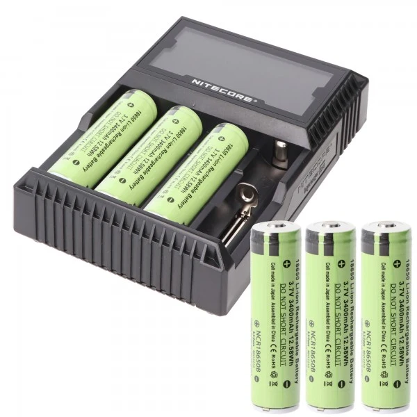 Panasonic Energie Set - 6 x 18650 plus Nitecore PREMIUM-Ladegerät D4EU