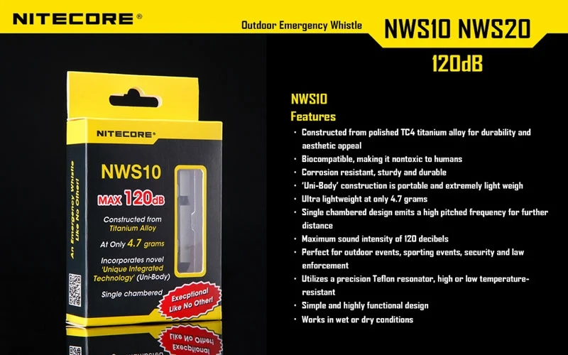 Nitecore NWS10 Einkammer-Notsignal Pfeife aus Titan gefertigt, 120db inkl. Schlüsselring