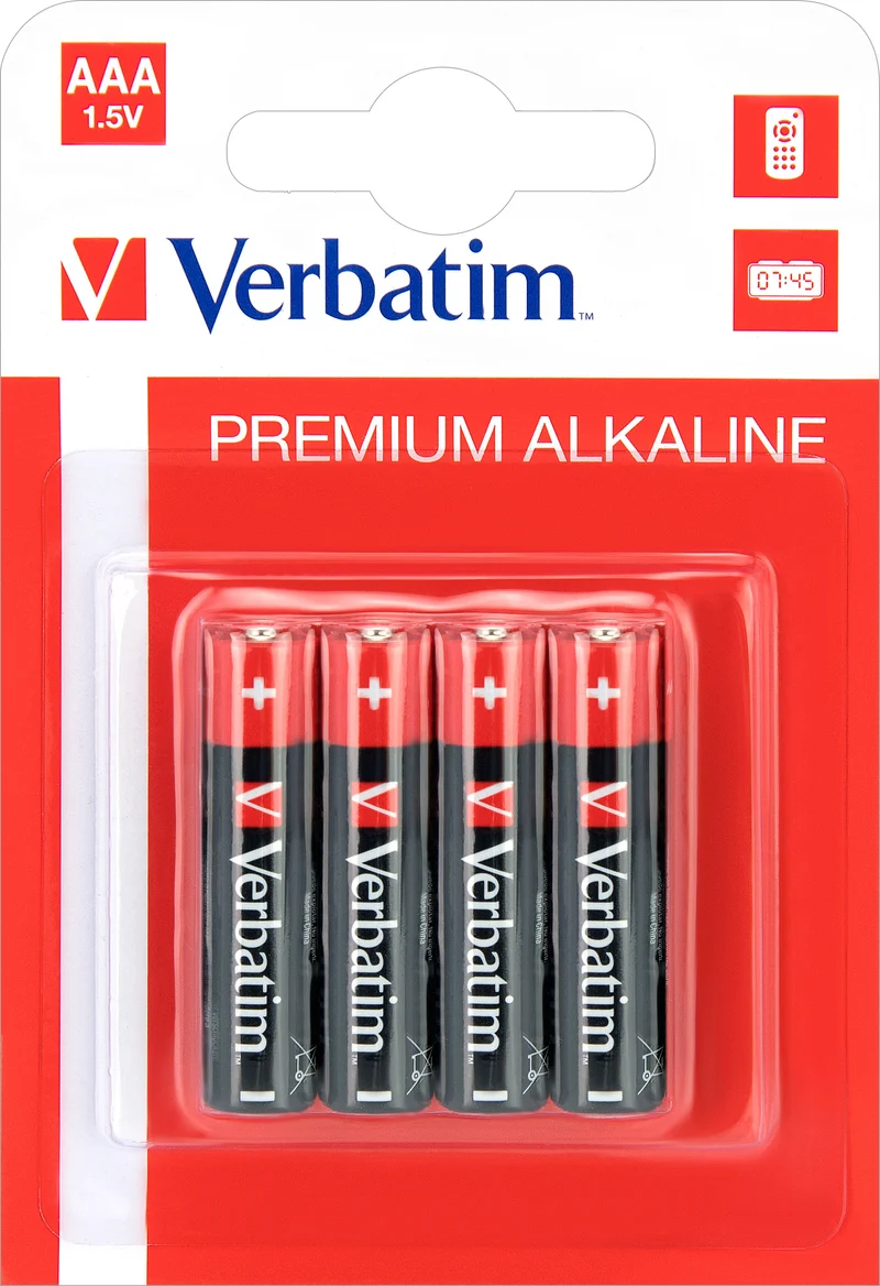Verbatim Batterie Alkaline, Micro, AAA, LR03, 1.5V Premium, Retail Blister (4-Pack)