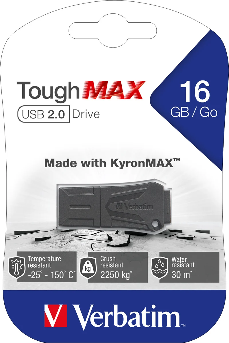 Verbatim USB 2.0 Stick 16GB, ToughMAX, schwarz KyronMAX Thermo Protect, Retail-Blister