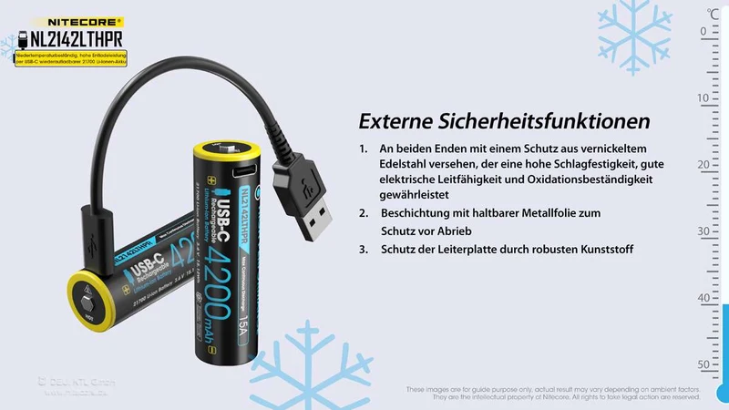 Nitecore Li-Ion Akku Typ 21700 - 4200mAh LTHPR, Low Temperature, USB ladbar