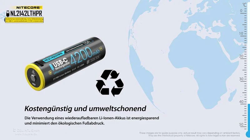 Nitecore Li-Ion Akku Typ 21700 - 4200mAh LTHPR, Low Temperature, USB ladbar