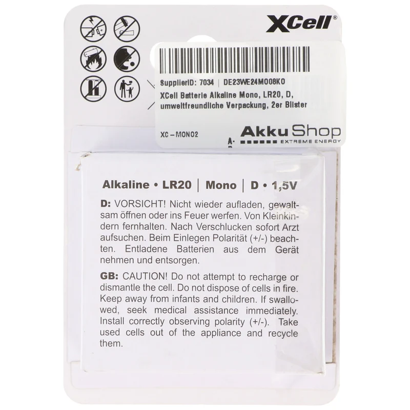 Xcell Batterie Alkaline Mono, LR20, D, 61,5x34,2mm, 2er Blister