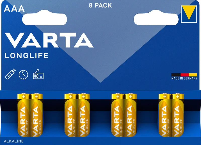 Varta Batterie Alkaline, Micro, AAA, LR03, 1.5V Longlife, Retail Blister (8-Pack)