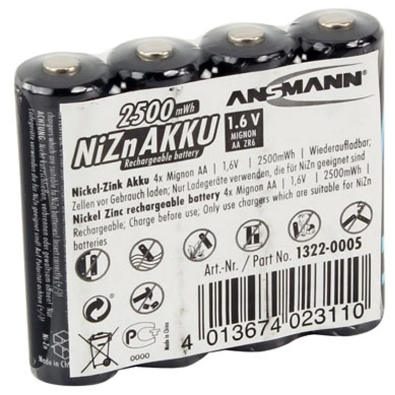 Ansmann Mignon LR06 AA NiZn Akku 1,6 Volt 2500mWh im 4er Set