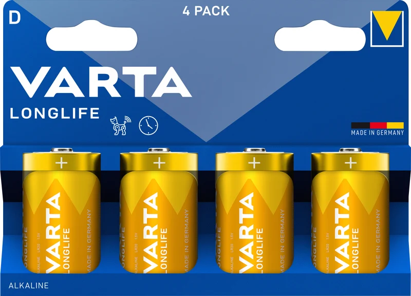 Varta Batterie Alkaline, Mono, D, LR20, 1.5V Longlife, Retail Blister (4-Pack)