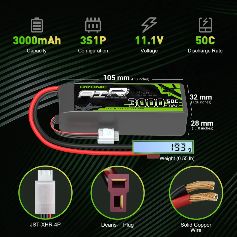Ovonic Air 3S Lipo Akku 3000mAh 50C 11,1V mit Deans-Stecker (2 St.)