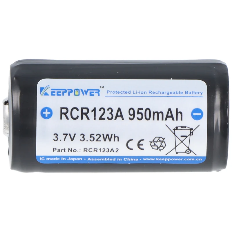 KEEPPOWER Protected 16340, Aufladbar, Li-Ion Akku, 3,7V, 950mAh, 3,52Wh, mit Aufbewahrungsbox (2 St.)