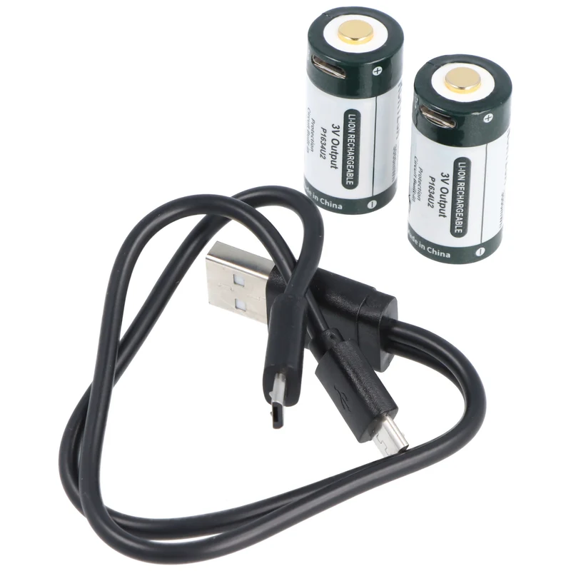 KEEPPOWER RCR123A mit Micro USB Ladebuchse, Li-Ion Akku, 3V, 1000mAh, 3000mWh, mit Aufbewahrungsbox und Doppel-Micro USB-C Ladekabel (2 St.)
