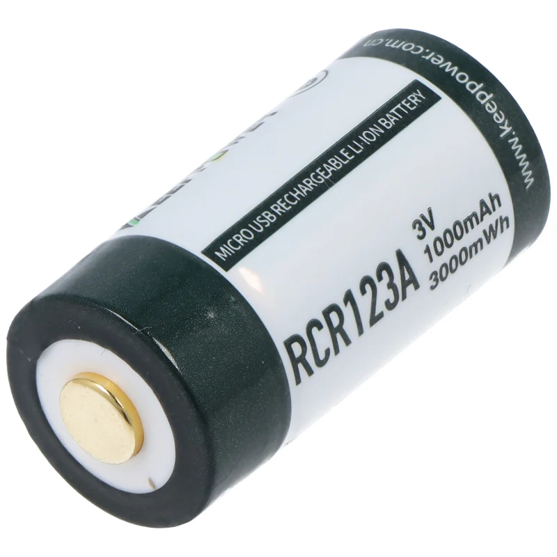 KEEPPOWER RCR123A mit Micro USB Ladebuchse, Li-Ion Akku, 3V, 1000mAh, 3000mWh, mit Aufbewahrungsbox und Doppel-Micro USB-C Ladekabel (2 St.)
