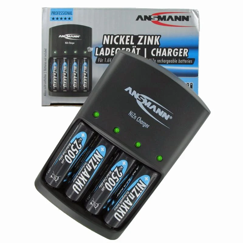 Ansmann Schnell-Ladegerät für NiZn 1,6 Volt Akku mit 4x 2500mWh Mignon AA
