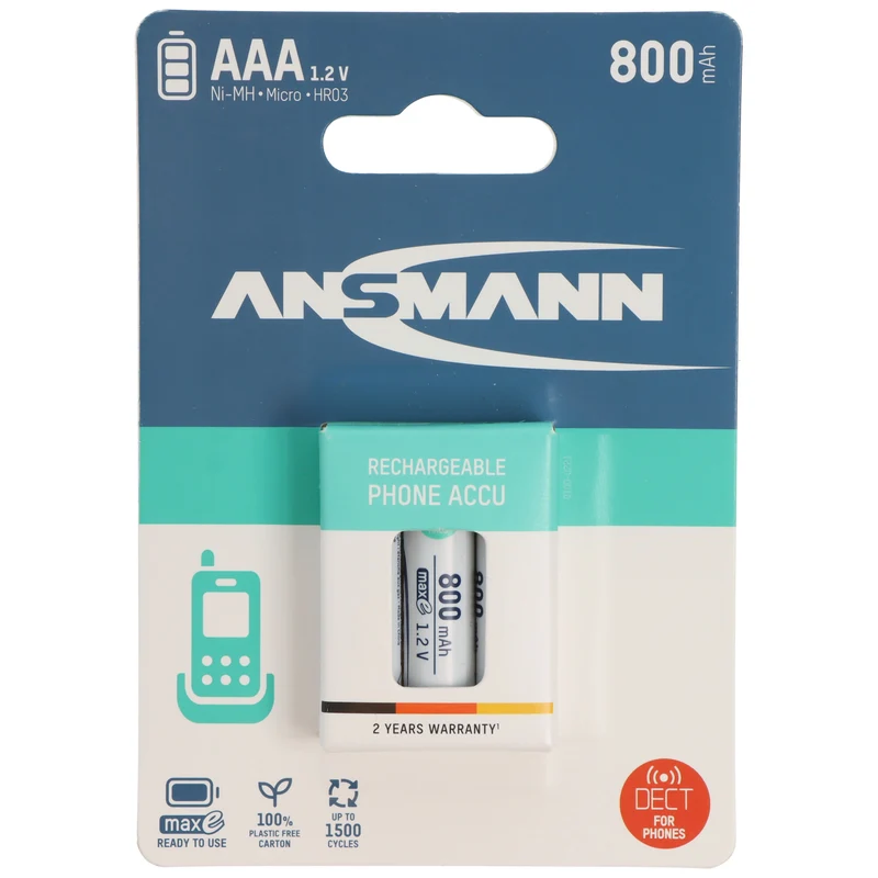 Ansmann Telefon Akku AAA NiMH 800mAh ideal für schnurlose DECT Telefon