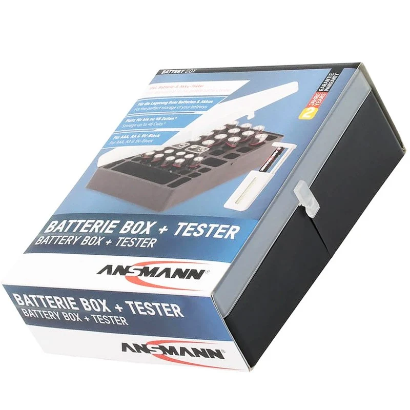 Ansmann Akku und Batterien Aufbewahrungs-Box für bis zu 24x AA, 16x AAA, 4x 9V, inklusive Tester