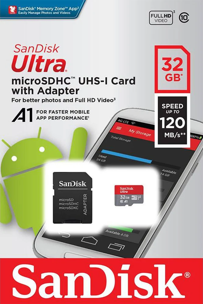 Sandisk microSDXC Card 256GB, Ultra, Class 10, U1, A1 (R) 150MB/s, SD Adapter, Retail-Blister