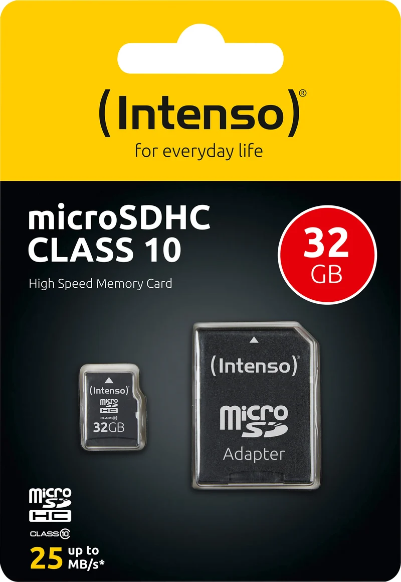Intenso microSDHC Card 32GB Class 10 25MB/s, (W) 10MB/s SD-Adapter