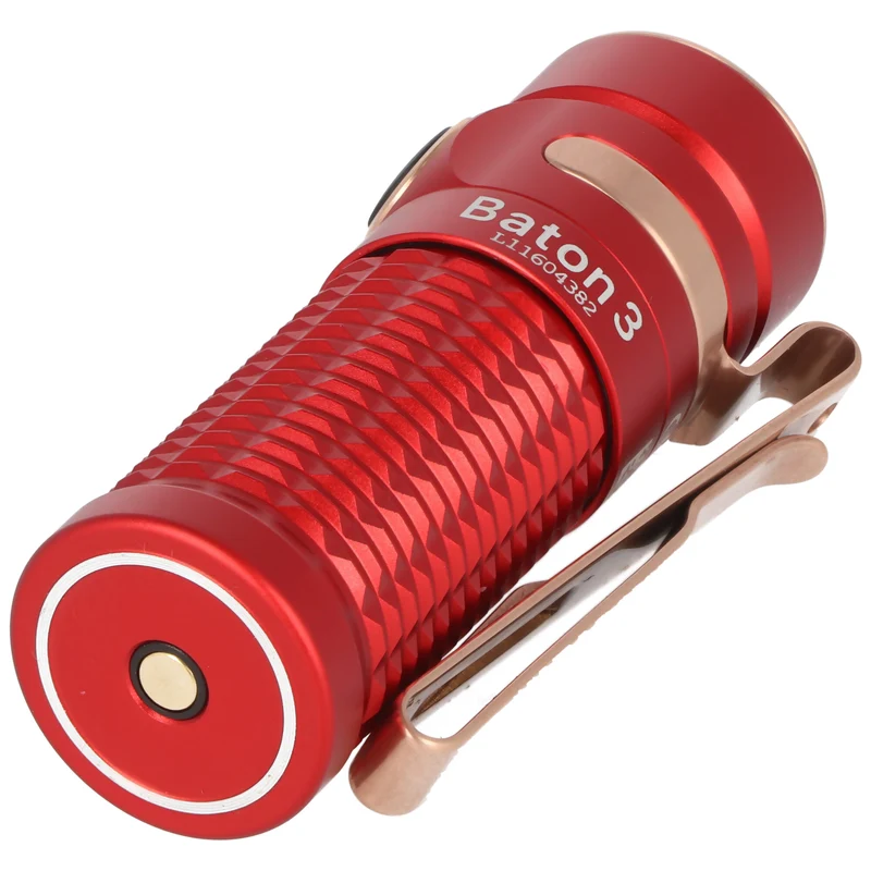 Olight Baton 3 LED-Taschenlampe, 1200 Lumen, wiederaufladbar, rutschfestes Texturdesign, inklusive IMR16340 3,7V 550mAh Akku und Ladekabel, rot