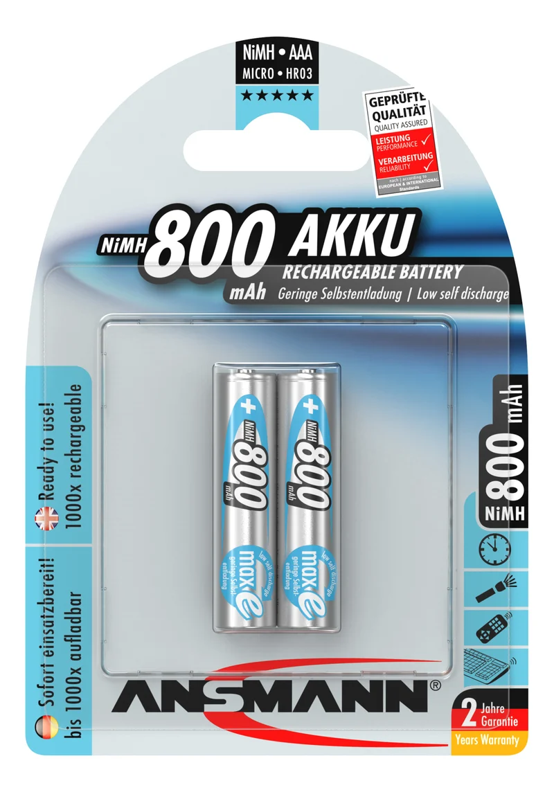 Ansmann NiMH-Akku Typ 900 Micro 800mAh 2er Blister
