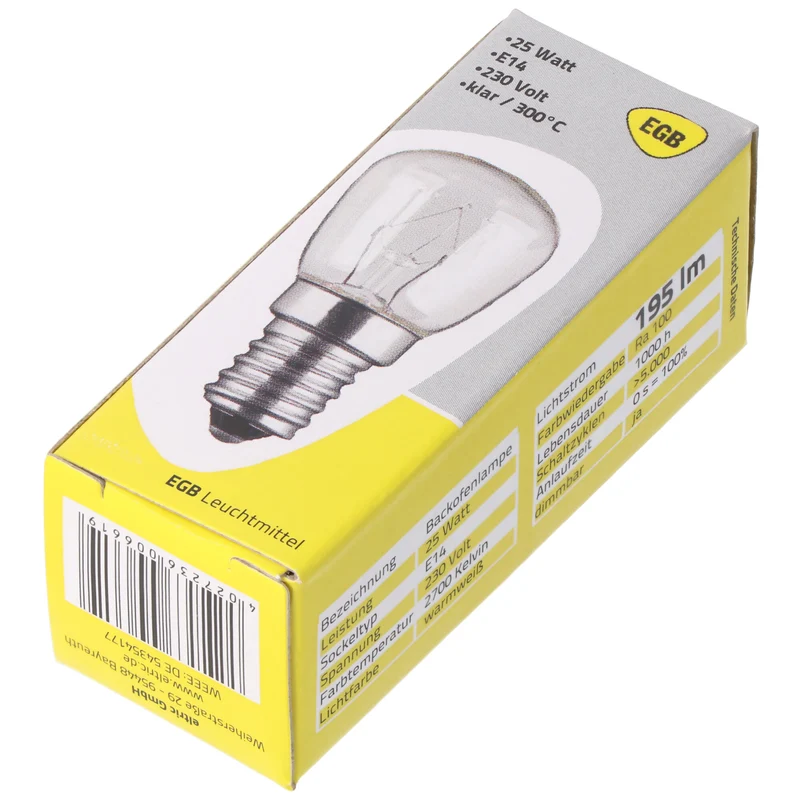 AccuCell Backofenlampe E14 mit 25 Watt temperaturfest bis 300°C
