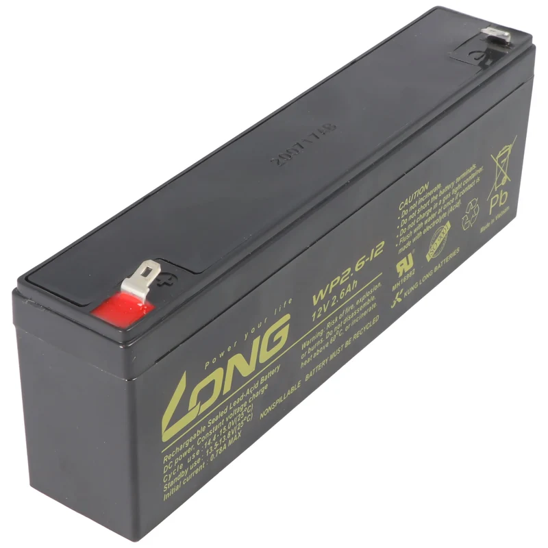 Kung Long WP2.6-12 F1 Blei-Vlies-Akku, 12Volt, 2,6Ah mit 4,8mm Faston Anschluss