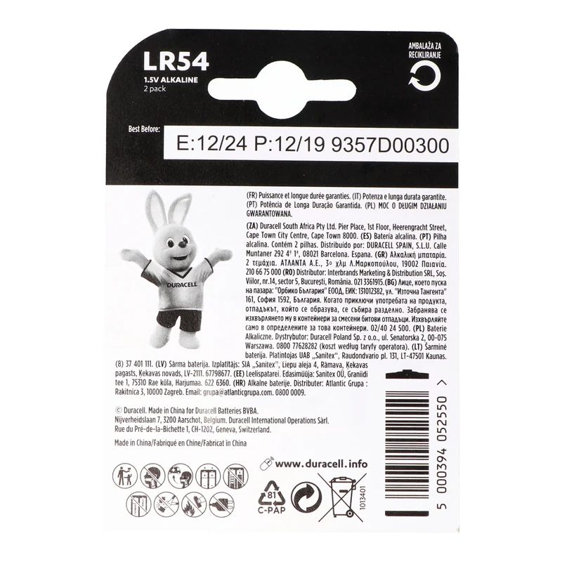 Duracell Knopfzelle LR54, AG10, LR54, LR1130, 189, RW89, 2er Blister