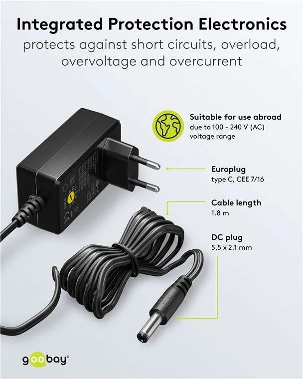 Goobay Universal-Netzteil (3 V - 12 V, max. 27 W / 2,25 A) - inkl. 11 Adapter: 7 DC-Adapter plus USB-C™, USB-A, USB Mini-B, Micro-USB und Schraubklemmenanschluss