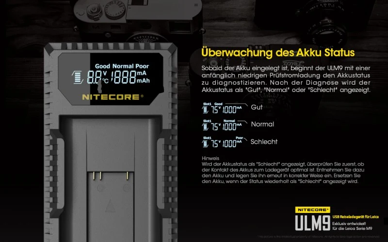 Nitecore ULM9 USB-Ladegerät für Leica Cameras
