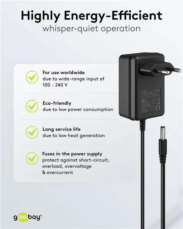 Goobay 12-V-Netzteil (18 W / 1,5 A) - mit DC-Stecker 5,5 mm x 2,5 mm
