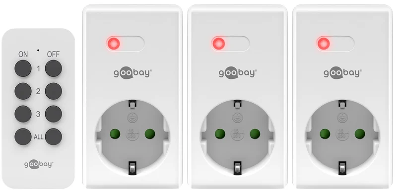 Goobay Funksteckdosen-Set 3+1 - 3x Schutzkontakt-Steckdose und 1x Fernbedienung