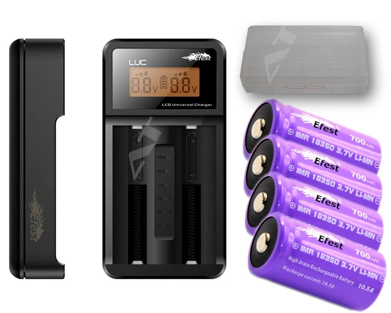 Efest LUC Ladegerät + 4x Efest Lila IMR 18350 - 700mAh (Button Top) + Box