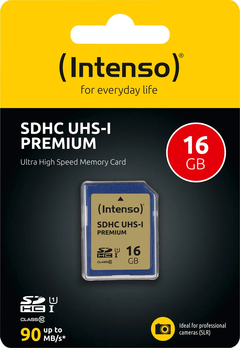 Intenso SDHC-Card 32GB, Premium, Class 10, U1, UHS-I (R) 90MB/s, (W) 10MB/s, Retail-Blister