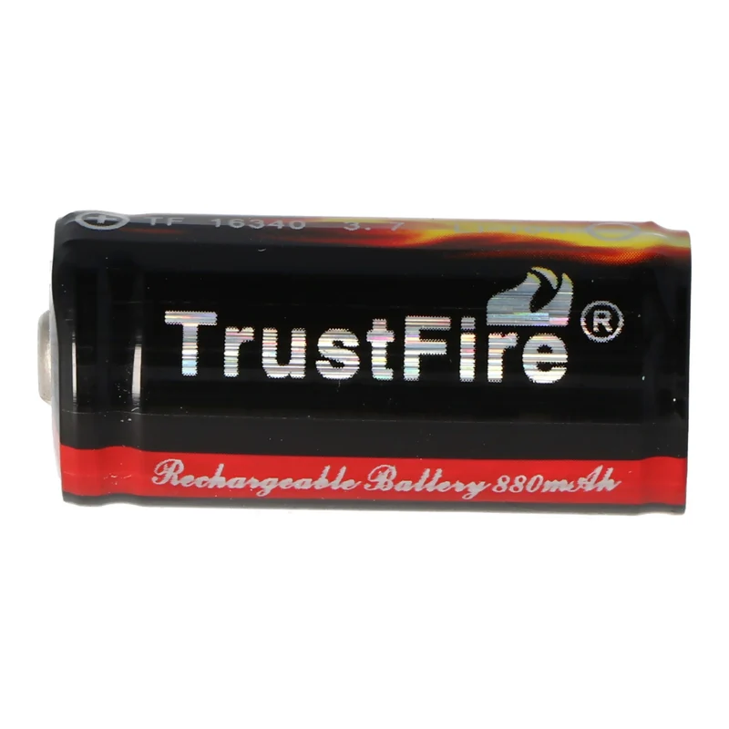 Trustfire 16340 Li-ion Akku 880mAh 3,6V - 3,7V PCB geschützt 36x16,4mm