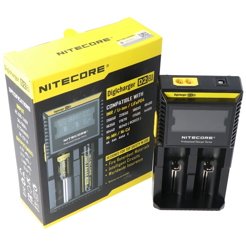 NiteCore Ladegerät Digicharger D2 mit Display für AAA, AA, C, D2EU- EU-Version NC-D2EU