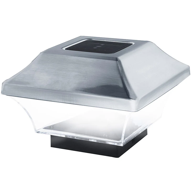 EZ Solar Zaunpfostenleuchte Solar LED Leuchte für Zaunpfähle, Garten Pfostenkappen, Zaunpfosten GL067SS in Edelstahl und Kunststoff mit 2 Adaptern