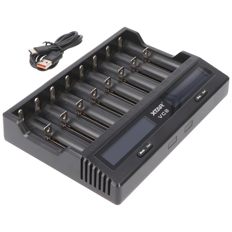 Xtar 8fach Schnell-Ladegerät für 1-8 Li-Ion 3,6 und 3,7V Akku, Ladestrom max. 3A, lädt Akkus max. Länge 75,5 mm